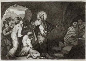 Bible de Royaumont, Nouveau Testament : La Résurrection de Lazare par Jésus-Christ. Illustration de 1811.