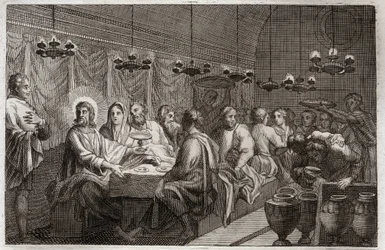Bible de Royaumont, Nouveau Testament : Les Noces de Cana. Premier miracle de Jésus-Christ qui changea l