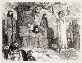 Sacrifice humain par des druides - dans « La Bretagne ancienne et moderne » de Pitre-Chevalier, édité par W. Coquebert
