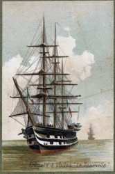 Frégate à voile Le Tourville en 1787. Chromolithographie du 19ème siècle