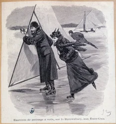 Exercice de voile, sur le Shrewsbury, USA, vers 1890 - gravure, fin du 19e siècle