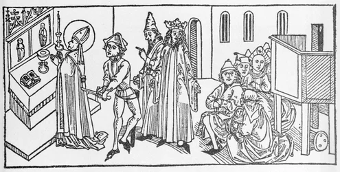 Saint Matthieu. Gravure de «Leben der Heiligen - sommerteil» (Le livre des saints) par Jacobus (Jacques) de Voragine (1228-1298). Lubeck 1488