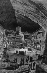 Mines de sel de Wieliczka, Pologne. Gravure dans "Nature"
