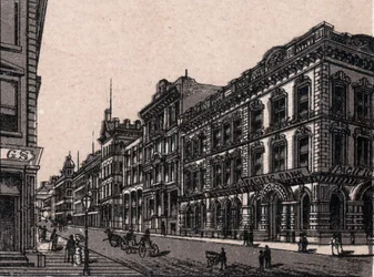 San Francisco, États-Unis : vue de Pine Street. dans « Le Monde Illustré 168 vues » Sans date (fin XIXe siècle)