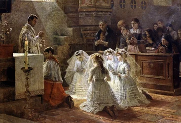 Scène de communion au XIXe siècle