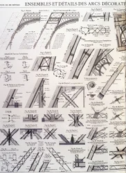 Ensembles et détails des arches décoratives de la Tour Eiffel - dessin industriel