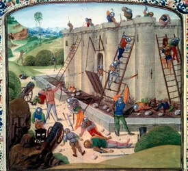 Siège de Brest (1386 ap. J.-C.). Miniature dans « Chroniques » de Jean Froissart (Folio 116v)