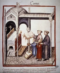Chant (une famille chantant dans une église) - dans « Tacuinum Sanitatis » du XIVe siècle. B.N, Vienne.