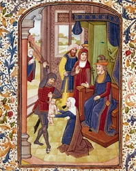 Le Jugement de Salomon Deux femmes prétendent être la mère du même enfant. Miniature d