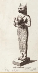 Statue de la Déesse de la Danse, Bastet à tête de chat (Égypte ancienne). déesse dans la religion égyptienne antique