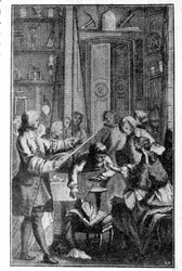 Expérience de Stephen Gray sur la conductivité électrique du corps humain. Gravure du 19ème siècle
