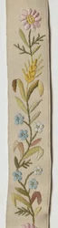 Bretelles, c.1880 (vue détaillée), Satin blanc brodé, cuir, argent, Fabricant inconnu