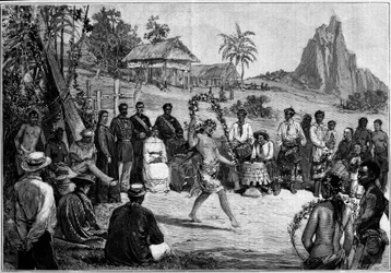 Tahiti : danses thaïes à Papeete, devant la cour du roi Pomare V