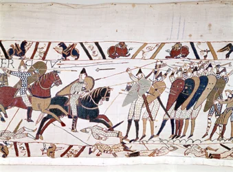 La bataille de Hastings, remportée par Guillaume Ier le Conquérant (1027 - 1087) le 14/10/1066 et durant laquelle le roi Harold II d
