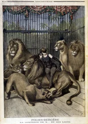 La Comtesse de X... et ses lions au spectacle des Folies Bergère à Paris. Dans Le petit Journal, le 19/05/1895.