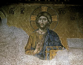 La Deesis. Détail du Christ, milieu du XIIe siècle (mosaïque)