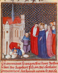 Le roi franc Dagobert Ier (603/608-639) de la dynastie mérovingienne supervisant la construction d