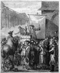 Le charlatan français au XVIIIe siècle. Gravure dans "Le XVIIIe siècle : mœurs, usages et costumes" par Paul Lacroix