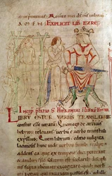 La Justice du Roi Entre 1098 et 1109 Un roi couronné assis sur un trône et tenant une épée, à côté d