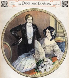 La Dame aux camélias par Alexandre Dumas fils, illustration de la fin du XIXe siècle après le journal des romans.