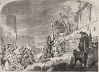 Le bûcher des évêques Nicholas Ridley et Hugh Latimer près des portes du Balliol College, Oxford, Angleterre