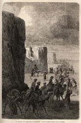 La caravane des Hajis (pèlerins musulmans) à Korantaghi (Perse, Iran). Dessin d