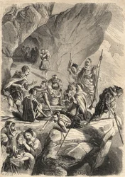 Les faux-monnayeurs de Kabylie en 1857. Gravure dans « Le Monde illustré » de 1857. Collection privée.