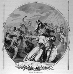 La mort de Judas Macchabée pendant la révolte des Maccabées contre les Séleucides en 160 av. J.-C. Gravure du 19ème siècle.