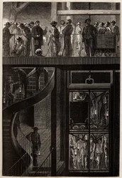 La descente des mineurs (hommes, femmes et enfants) par la cage d