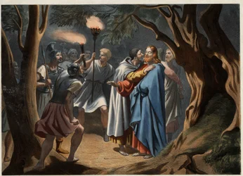 Le baiser de Judas au jardin des Oliviers. Gravure anonyme du milieu du XIXe siècle.