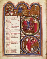Le mois de septembre, travaux agricoles (récoltes, battage du blé avec une fleur), la fête de l