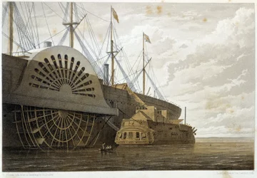La vieille frégate avec sa cargaison de câble à côté du « Great Eastern » à Sheerness - dans « Le télégraphe atlantique » par W. H. Russel, ca. 1860