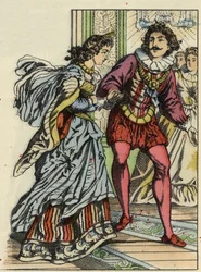 Le prince invite Cendrillon à danser. Illustration du conte de Charles Perrault « Cendrillon ou La petite pantoufle de verre »