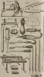 Outils pour la production et le chargement des fusées, gravure tirée du Grand Art d