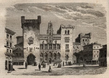 Hôtel de ville de Narbonne - Languedoc-Roussillon-Midi-Pyrénées - France - gravure dans « Dictionnaire populaire illustré » - 1864 - par Joseph Decembre et Edmond Allonier