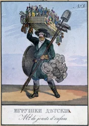 Marchand ambulant de jouets pour enfants - Gravure du 19ème siècle