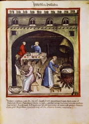 Traité de médecine : « cuisiner les entrailles et les tripes des animaux » Page tirée du « Tacuinum sanitatis » (Cod. ser. nov. 2644) Vers 1400 Vienne, Osterreischische Nationalbibliothek