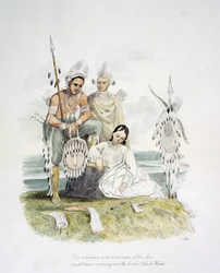Deux guerriers et une femme des Sacs et Foxes pleurant sur la tombe de Black Hawk, c.1843-50
