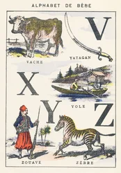 V X Y Z: vache, yole, zouave, zèbre