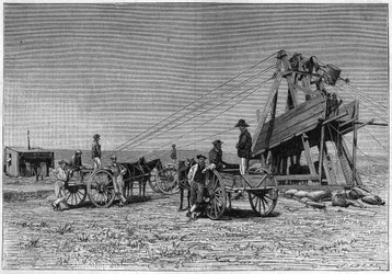 Vue de la surface de la mine de diamants de Kimberley en Afrique du Sud. Gravure de 1883.