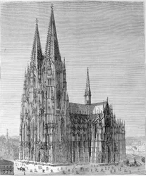 Vue de la cathédrale de Cologne. Gravure du 19ème siècle.