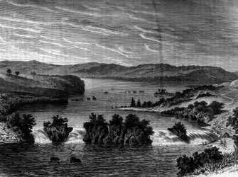 Vue du lac Victoria, Afrique. Gravure dans « Le Journal de la jeunesse »