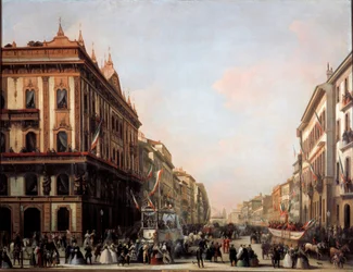 Vue de la rue Venezia avec char de carnaval, Milan
