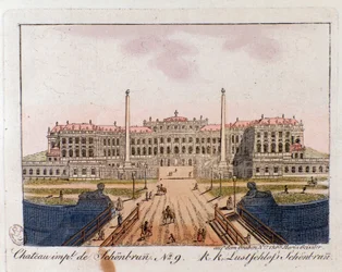 Vue du château impérial de Schönbrunn (16e-17e siècle) près de Vienne, Autriche. Gravure de 1815 Collection privée