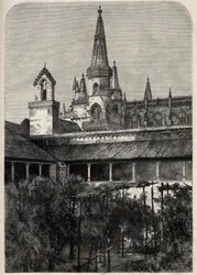 Vue du monastère de Batalha au Portugal. Gravure dans "L