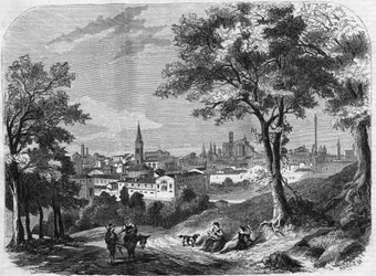Vue de la ville de Bologne en Italie en 1860.