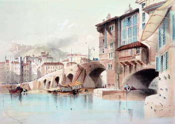 Vue de la ville de Lyon et du Pont de Charge. Aquarelle de 1837. Paris, B.N.