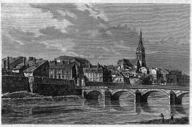 Vue de la ville de Mézières à la fin du XIXe siècle. Gravure dans « le journal de la Jeunesse » de 1888.