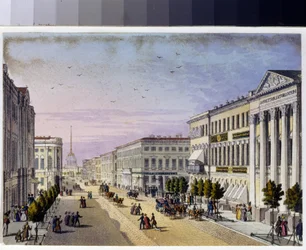 Vue de la perspective Nevsky et du pont de la police à Saint Petersbourg