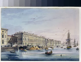 Vue du quai du palais à Saint-Pétersbourg